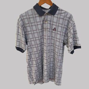 Izod Sport Golf Shirt Mens Medium Blue Red White Checkered Crew‎ Neck Polo